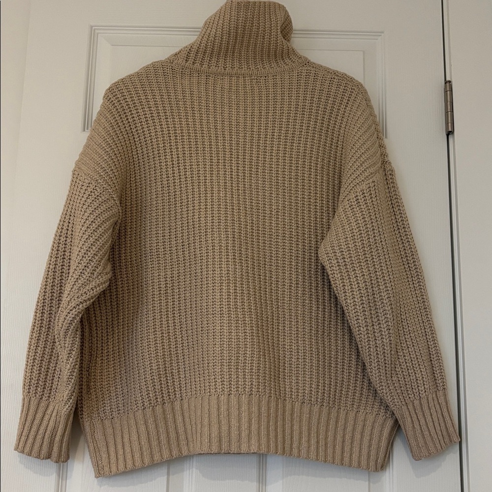 OAK + FORT ribbed knit sweater mock neck oversized small medium tan beige - Picture 5 of 12